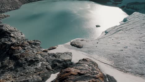 glaciar ojo del albino lagoon over hiking trail near ushuaia in tierra del fuego, argentina