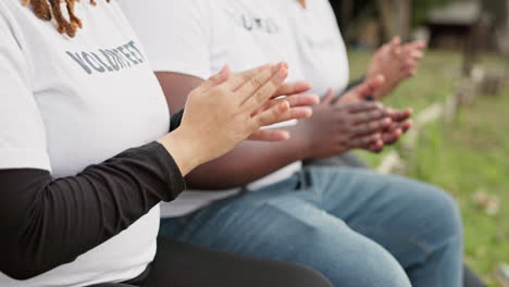 hands, applause and volunteer group in nature