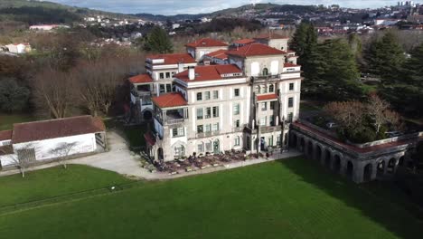 circular drone footage of a college residence in santiago de compostela called fonseca