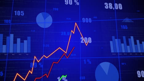 animación del procesamiento de datos financieros sobre un fondo azul