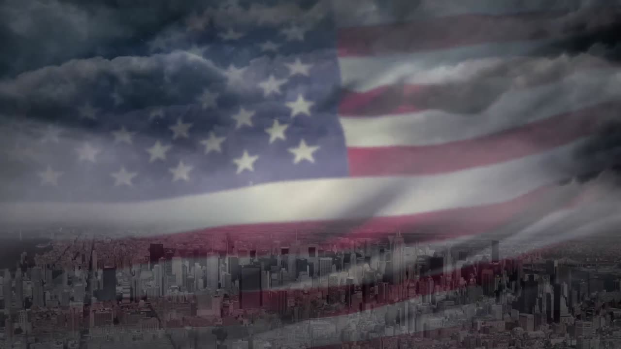 Animación digital de una bandera estadounidense ondeando en el cielo 4K