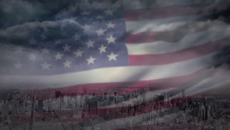 Digital-animation-of-American-flag-swaying-in-the-sky-4k