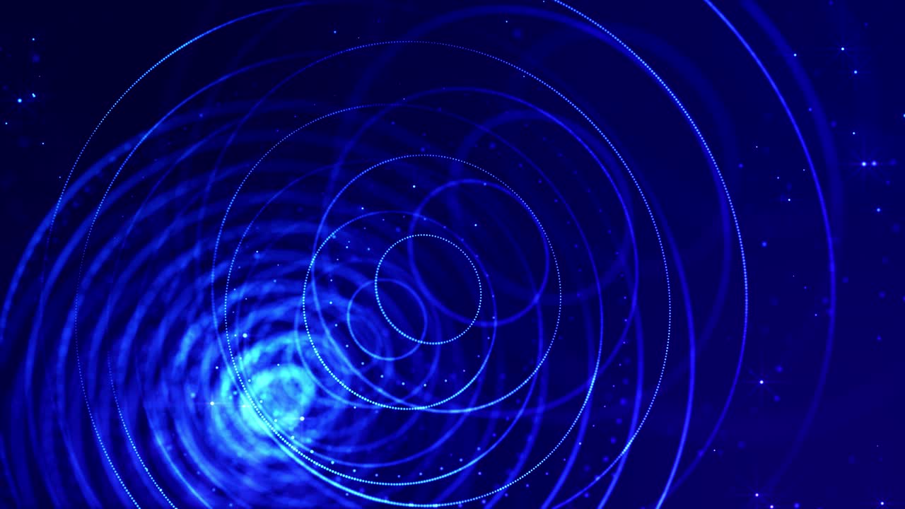 4k bucle de partículas de ciencia ficción de fondo de microworld o espacio con bokeh y efectos de luz. las partículas azules brillantes forman líneas, superficies, estructuras redondas complejas en movimiento suave.