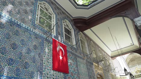 ottoman palace detail with turkish flag