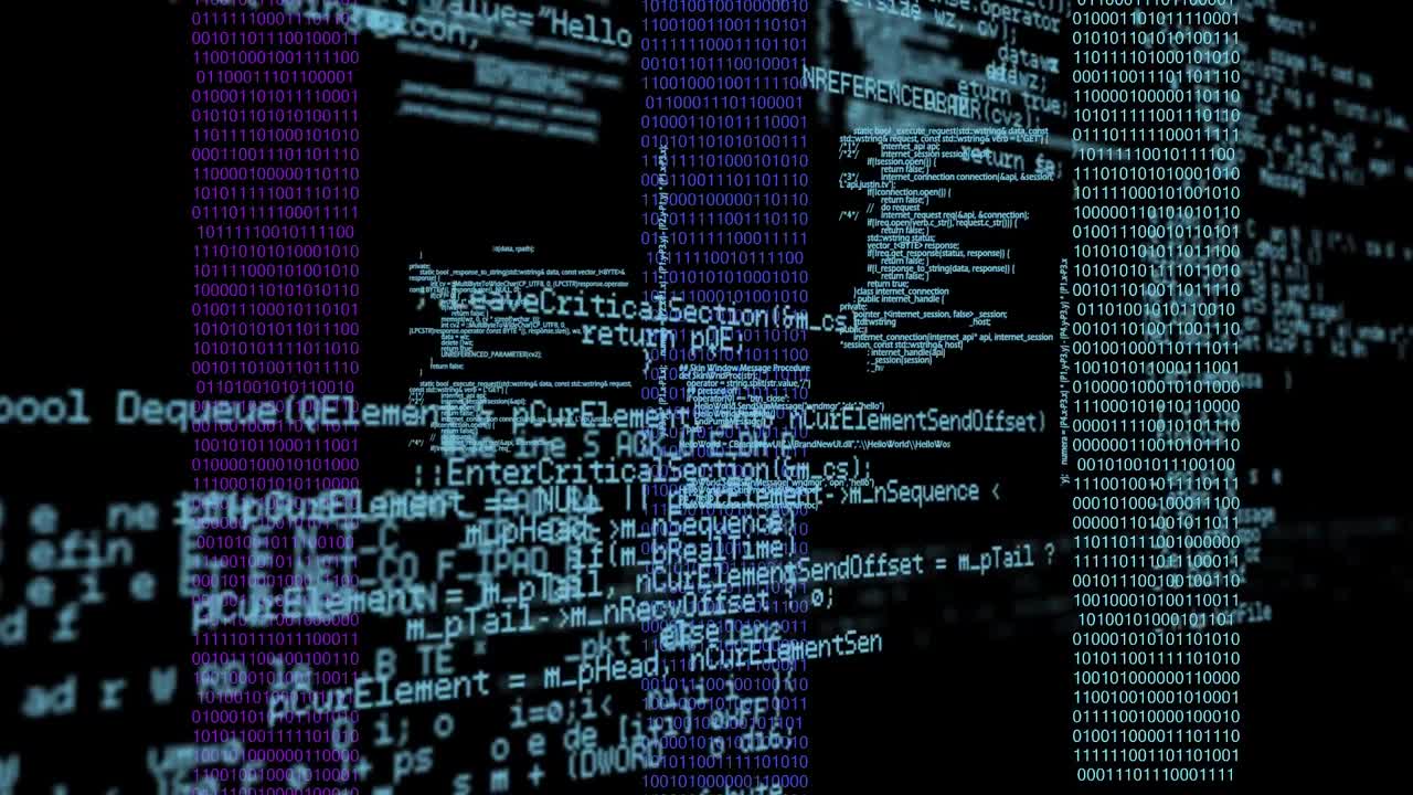 Animation of data processing on black background