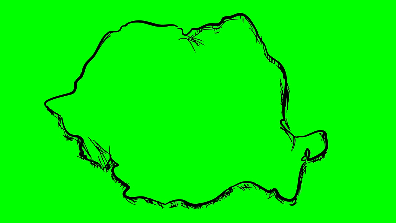 Romania drawing outline map on green screen isolated whiteboard