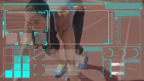 digital interface against woman running