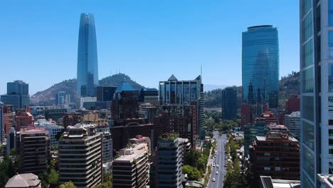 aerial shot moving forward of touristic street in santiago