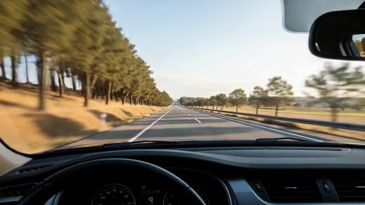 Driving on an Empty Road Surrounded by Trees: A Journey Through Nature's Beauty with a Focus on the Scenic Landscape and Open Highway