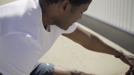 closeup shot of african american man training outdoor.