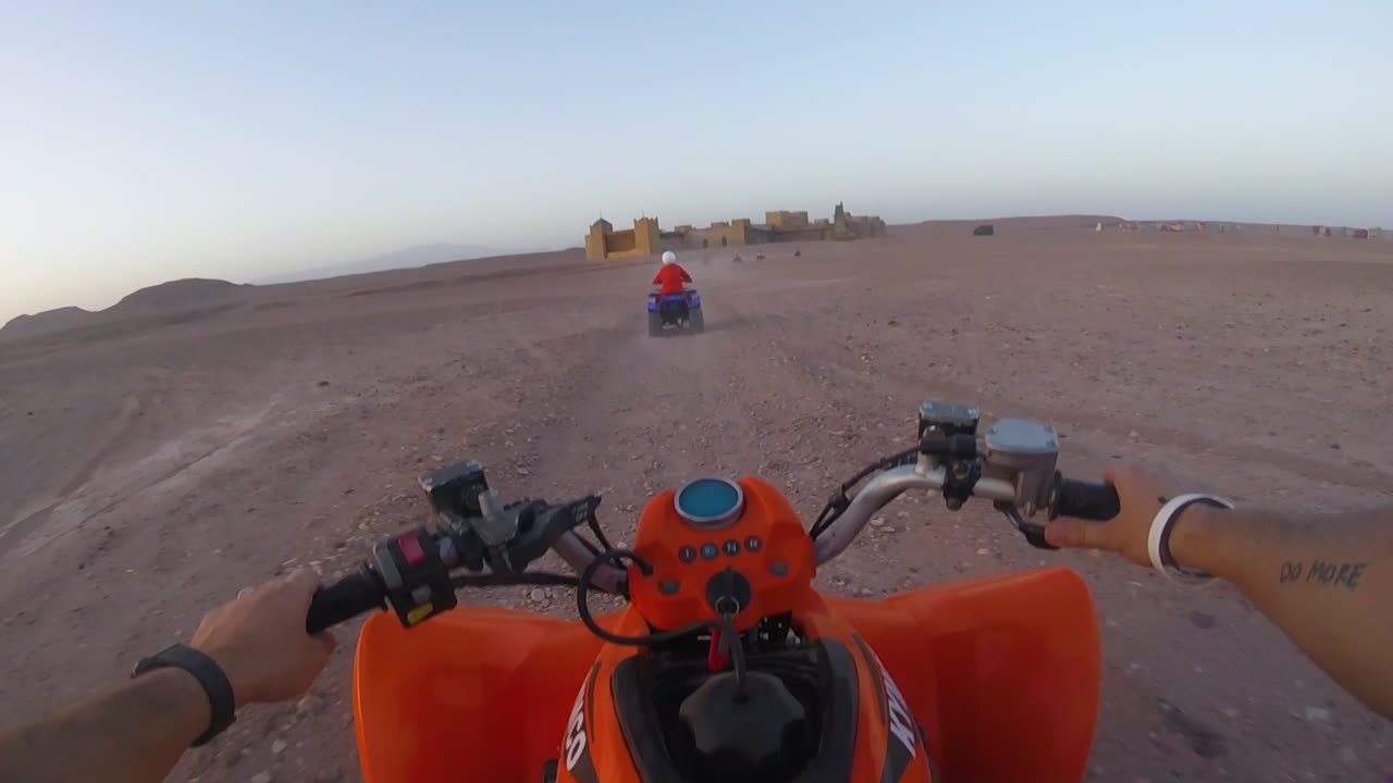 Tourists Relishing the Thrill of Quad Biking in Marrakesh, Morocco - POV