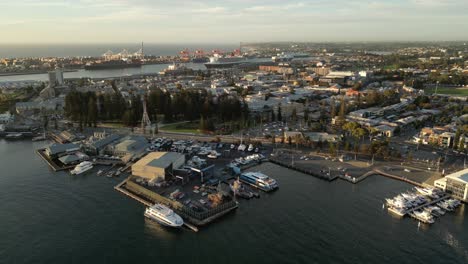 drone view of beautiful marina with luxury yachts in fremantle port australia - dolly shot