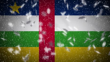 central african republic flag falling snow loopable, new year and christmas loop