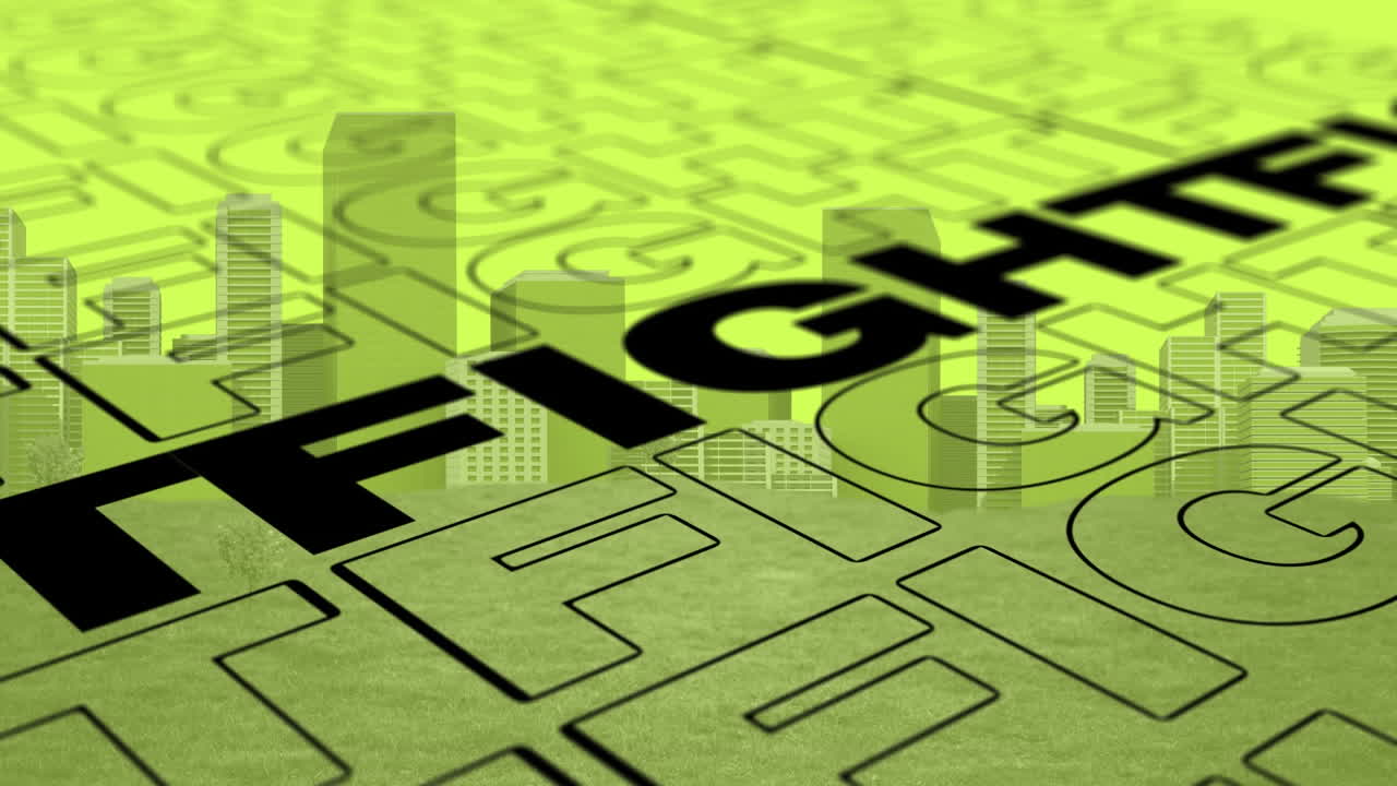 animación del texto de la lucha sobre el paisaje urbano