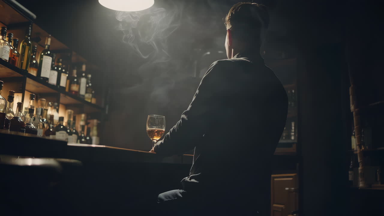 Man Sitting Alone in Dark Bar