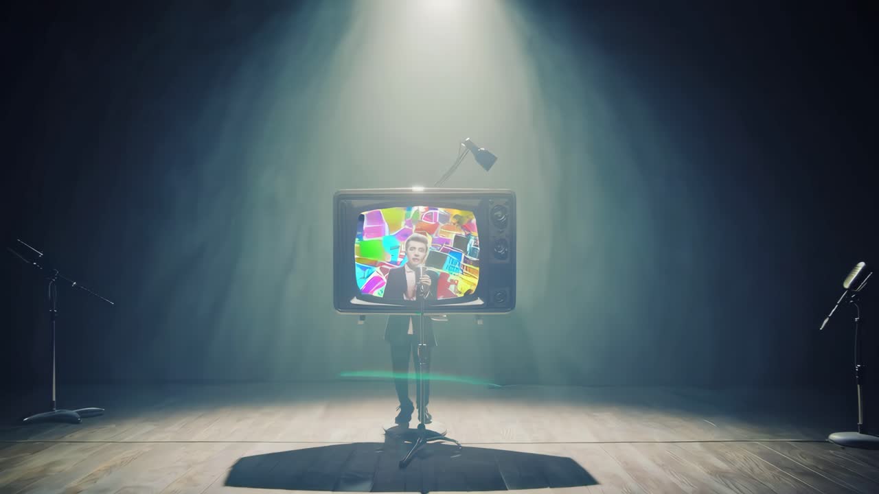 el rendimiento del cantante de la televisión retro