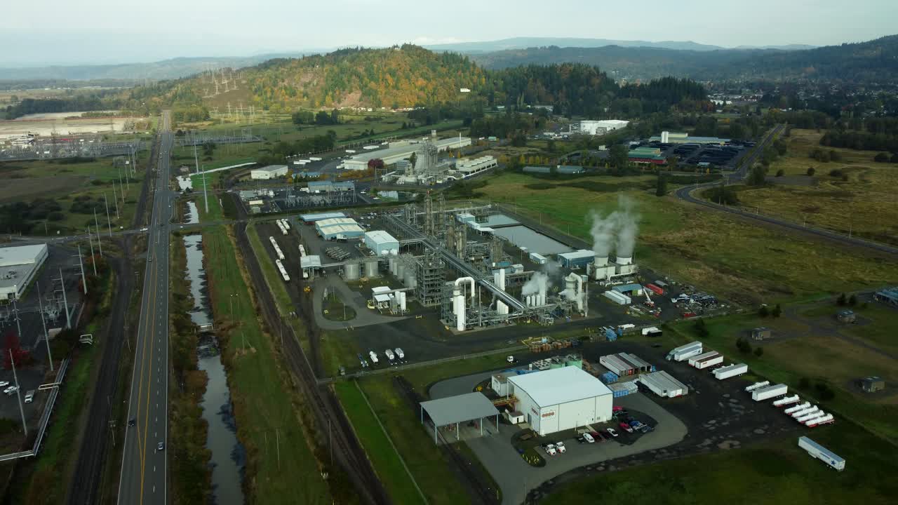 US, WA, Longview, 2025-10-22 - Drone view of Solvay Chemicals