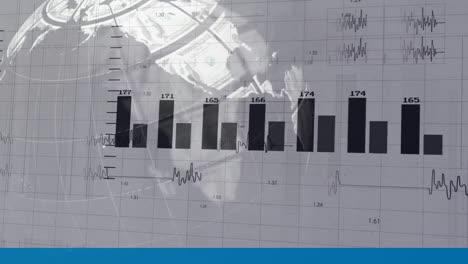 animación del procesamiento de datos sobre el globo y los billetes