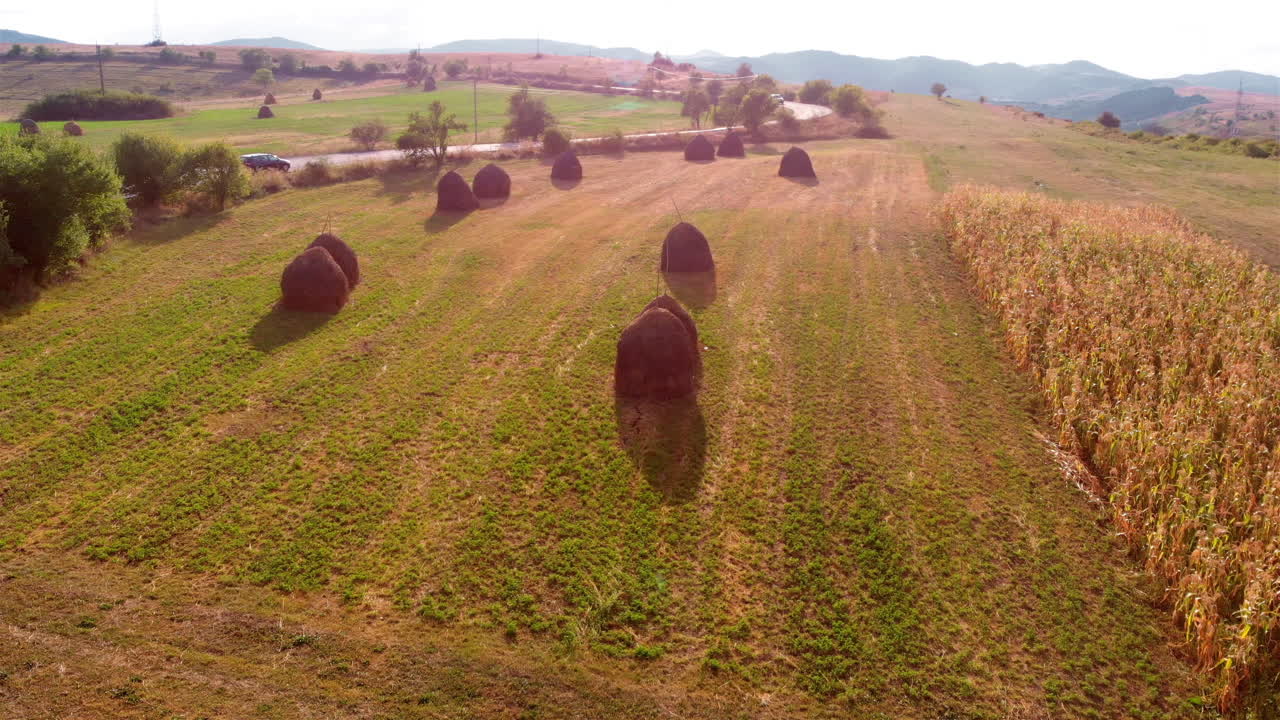 Aerial Footage over haystack in Europe