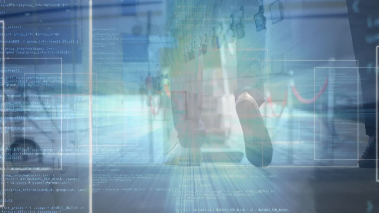 백인 사업가 여성과 수하물에 대한 데이터 처리 애니메이션