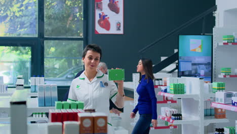 pharmacist with mockup medical product