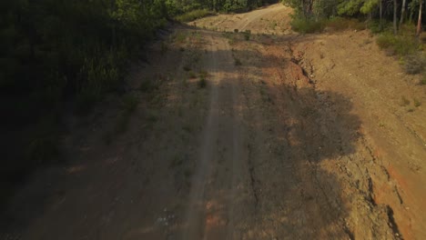 aerial upward tilting view of a dirt path