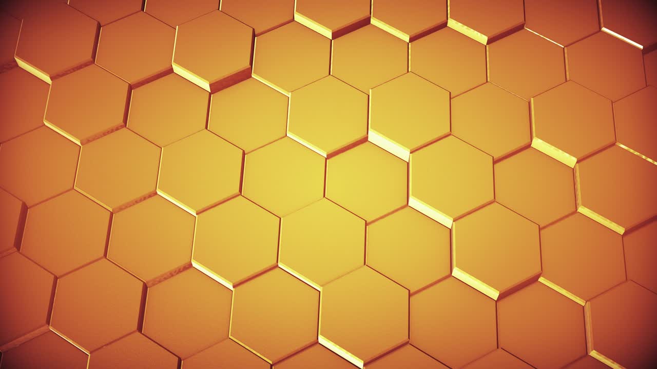 추상적인 기하학적  금 육각형 배경, 4k 원활한 루프, 3d 렌더링