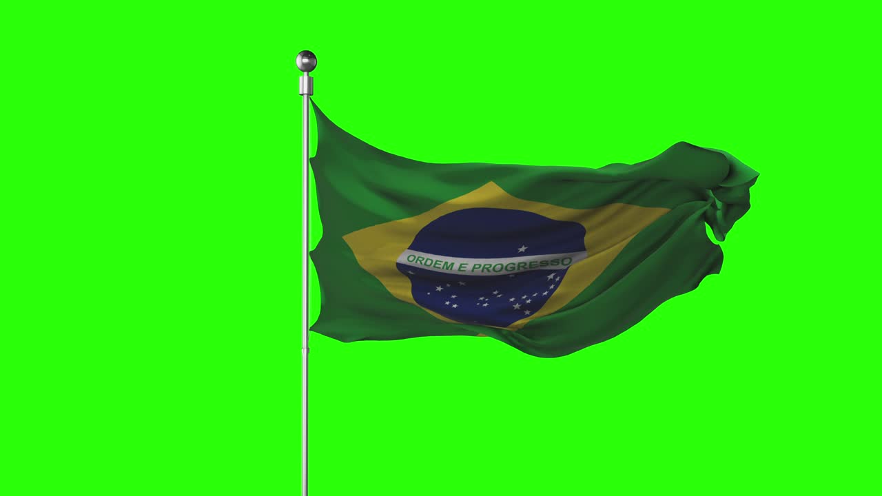 Brazil national flag waving on green screen. Chroma key animation. Brazilian politics illustration