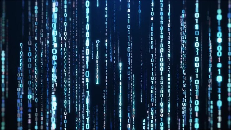 Digital Binary Code Streaming Down on Dark Background