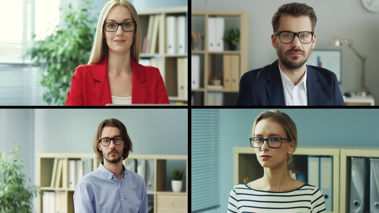 Close Up Portrait Of Diverse Office Workers Smiling In Cabinet