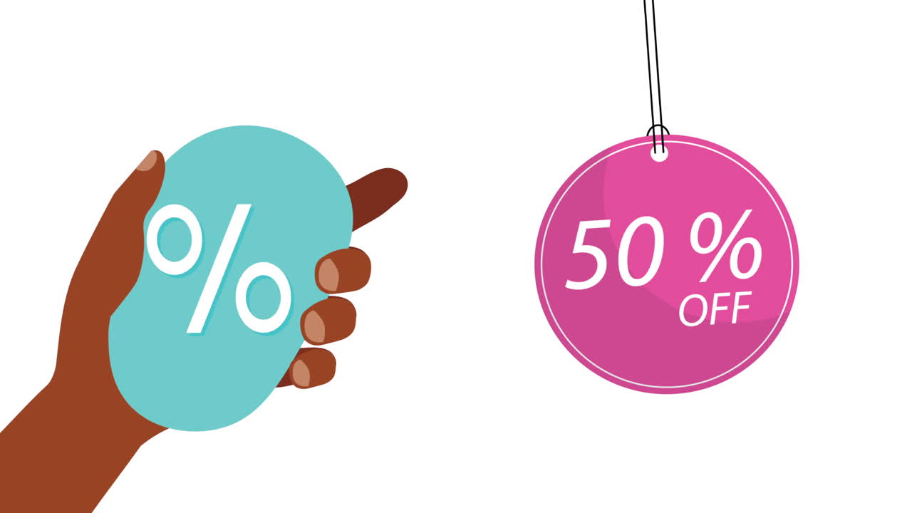 mano con etiquetas de negocios de comercio animación