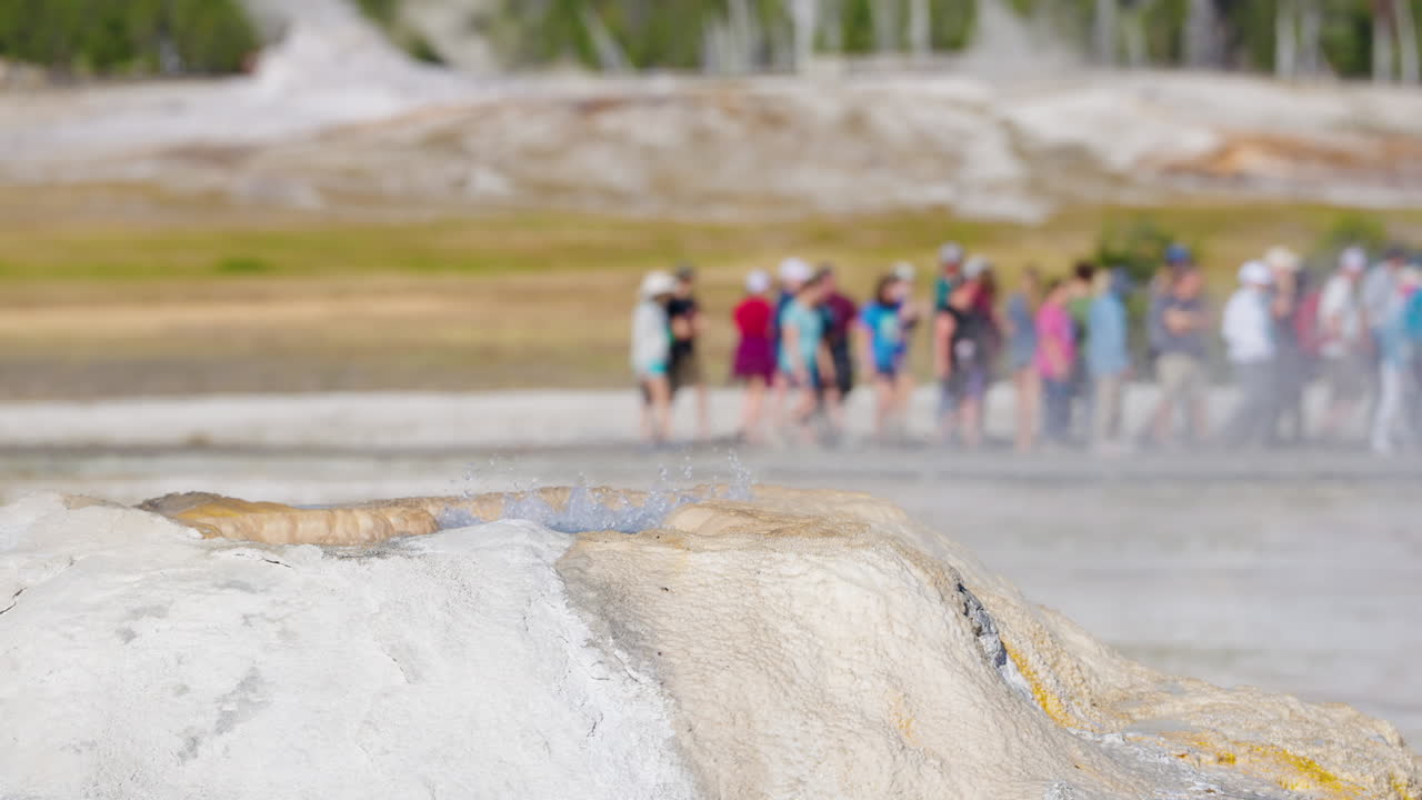 Geyser with Tourists in a Geothermal Area