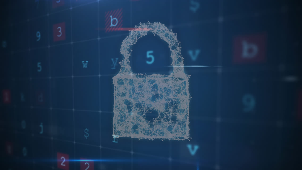 animación de escaneo, números y candado de seguridad en línea