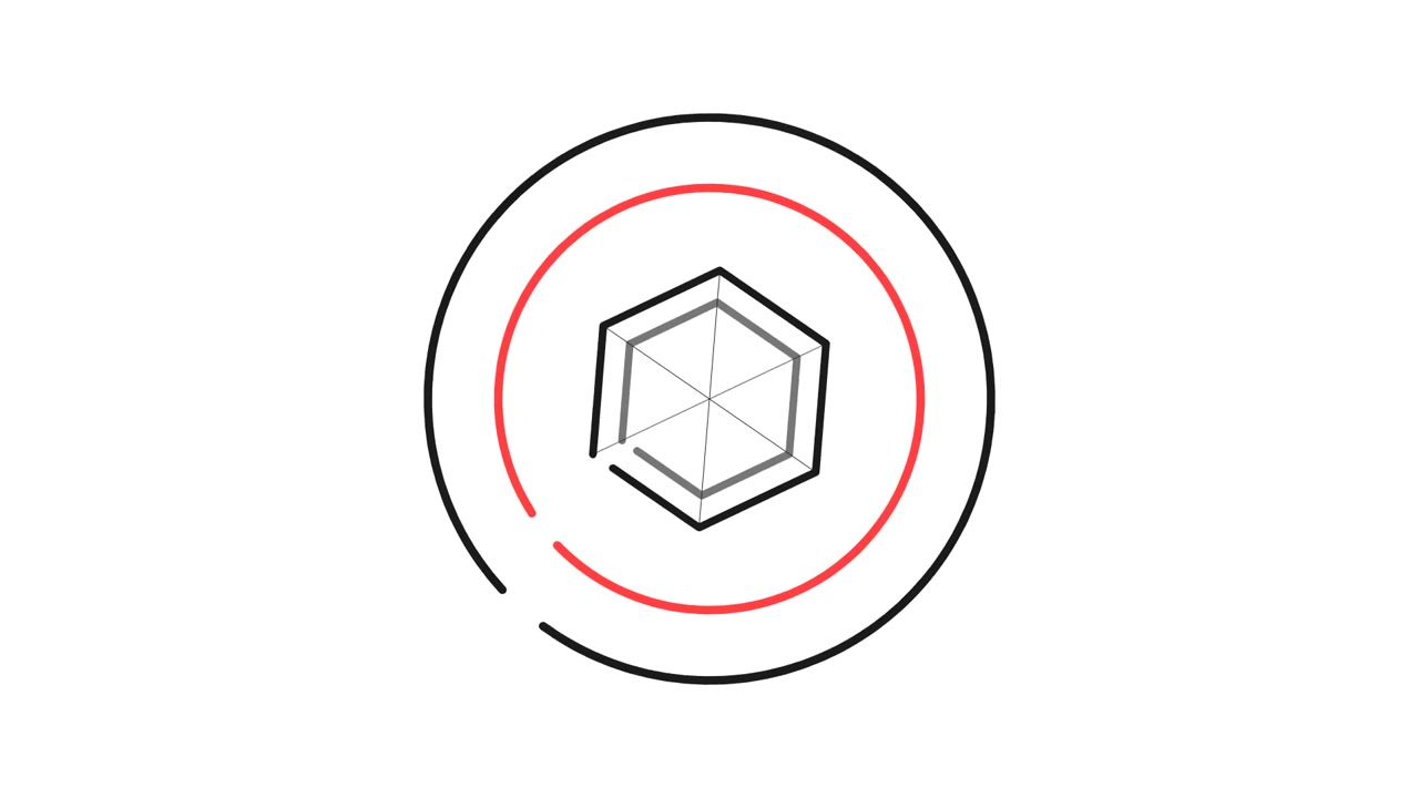 Animazione geometrica minimalista di un esagono in formazione