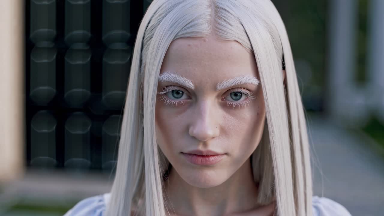 портрет женщины с белыми волосами и макияжем