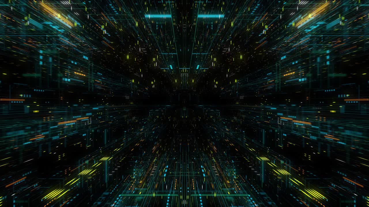 AI artificial intelligence and ML machine learning abstract concept, CPU GPU computing core with information streams. Data deep learning computer machine. Seamless loop, 3D render g