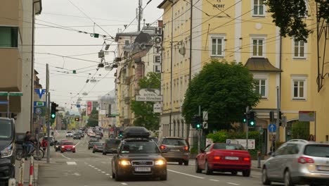 cloudy day salzburg city center traffic street panorama 4k austria