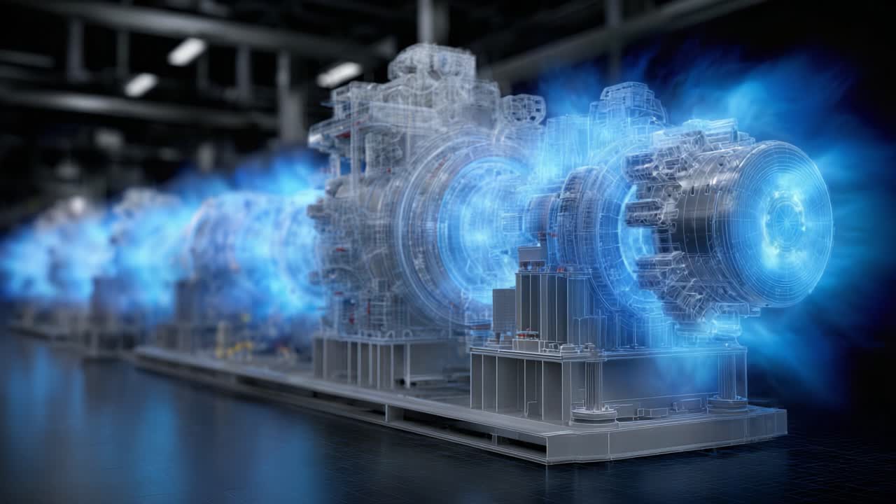 Cutting-Edge Technology: A Glimpse into the Dynamic Design of Advanced Turbo Engines Displaying Luminescent Energy Flows and Intricate Engineering Details