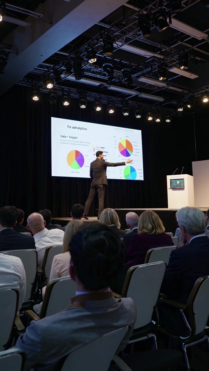 Relatore professionista che presenta dati e analisi a un pubblico