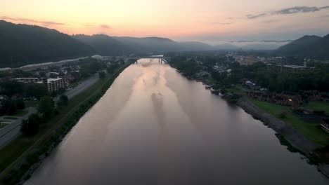 aerial of the kanawha river at sunrise in charleston west virginia