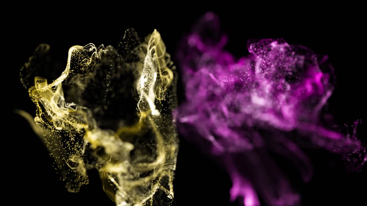 Animation of pink and white particle vapours moving over black background