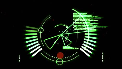 animación digital del escáner redondo verde neón y procesamiento de datos contra un fondo negro