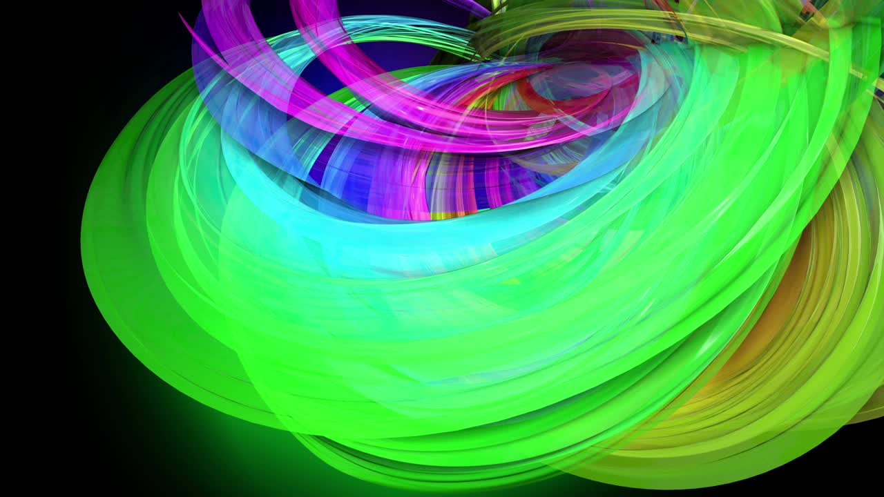 transparent colored lines with a neon glow on a black background. Motion graphics 3d looped background with multicolor colorful rainbow ribbons. Beautiful seamless background in motion design style 21