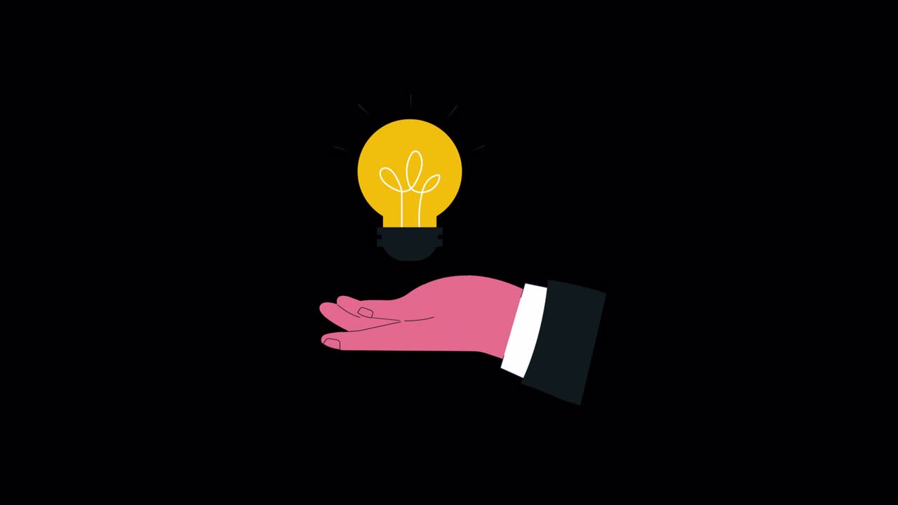 Animated Hand Holding Glowing Light Bulb Idea Concept