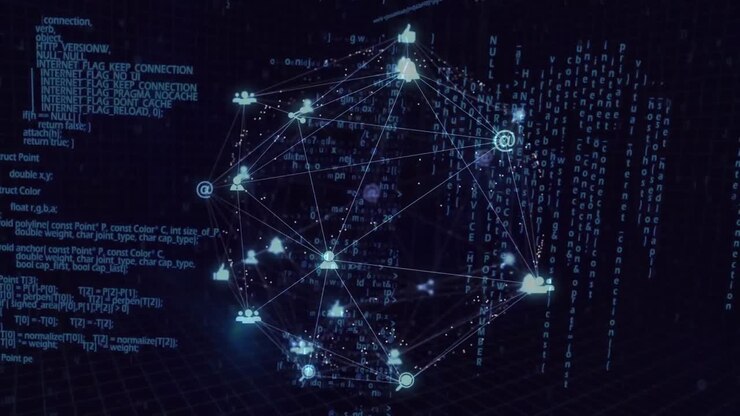 Globe of digital icons against data processing