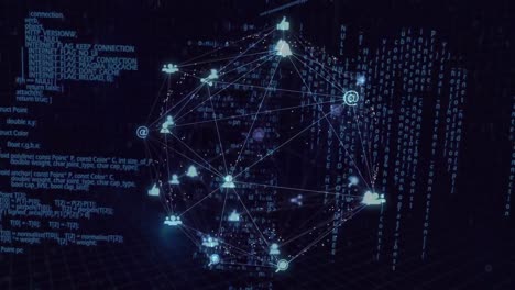 globe of digital icons against data processing