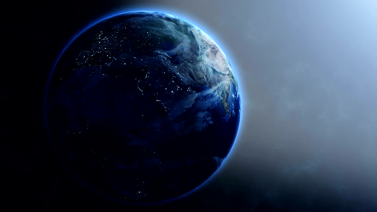 el bucle de rotación de la tierra con luces nocturnas de la ciudad