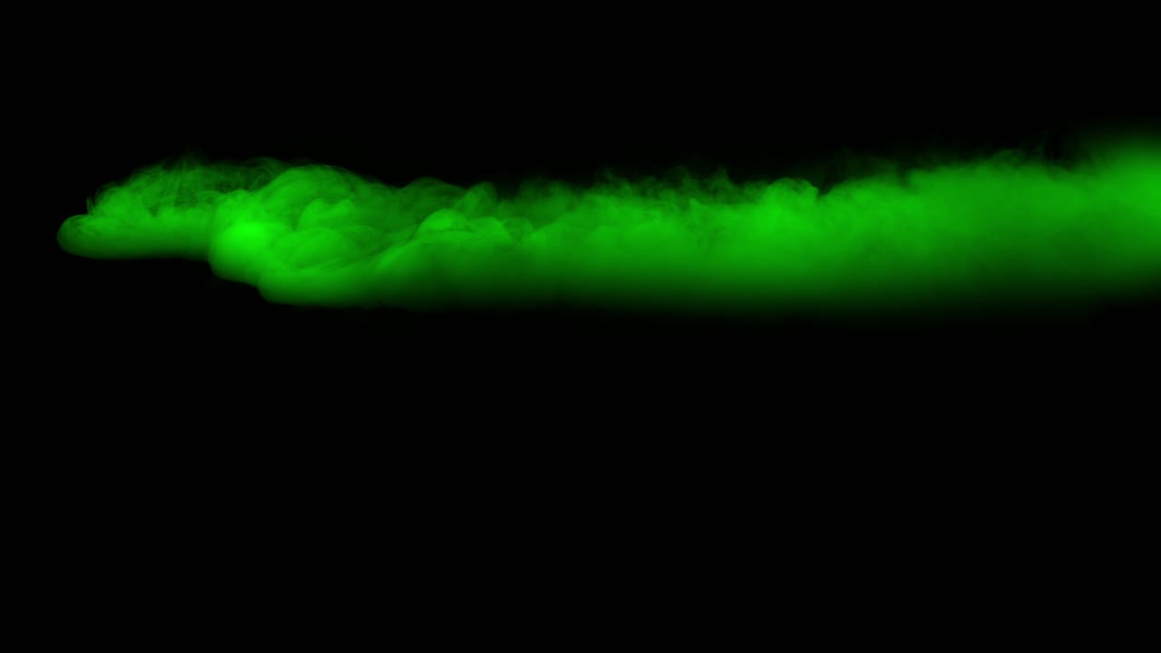 A thick trail of green toxic smoke or vapor moves across a black background, perfect for magical, sci-fi, or fantasy transitions