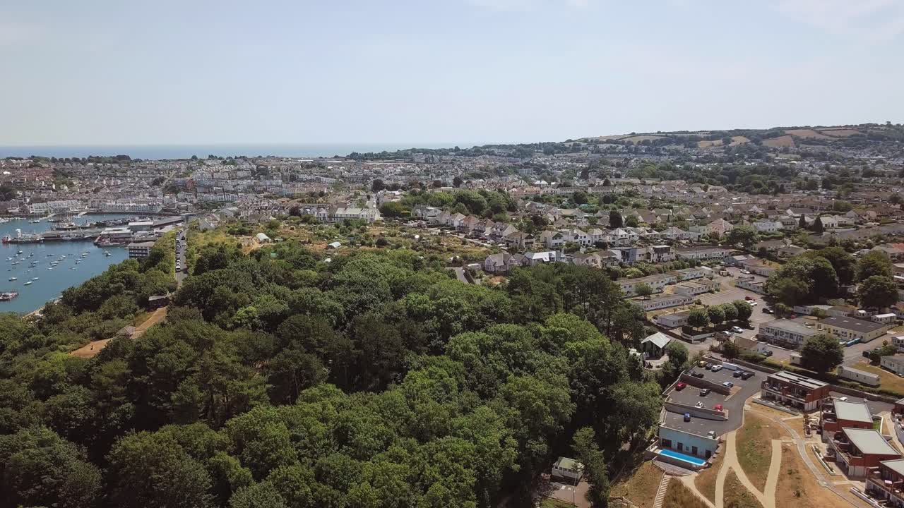 Vista aerea di una città con case e alberi