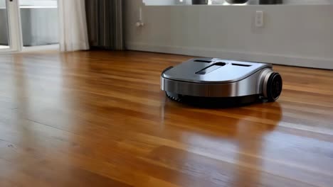 robot aspirador en el suelo de madera